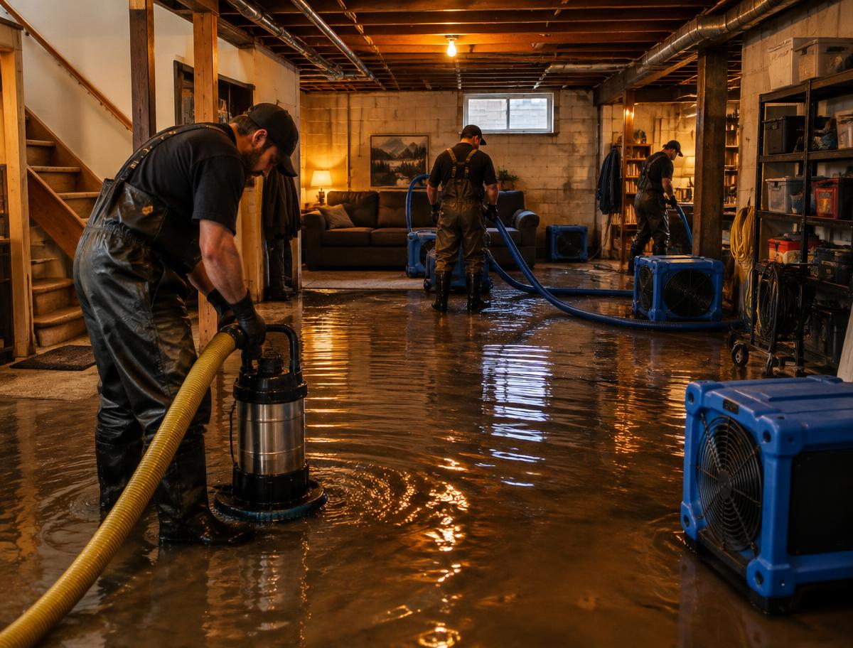 Crew recovering a flooded lower level