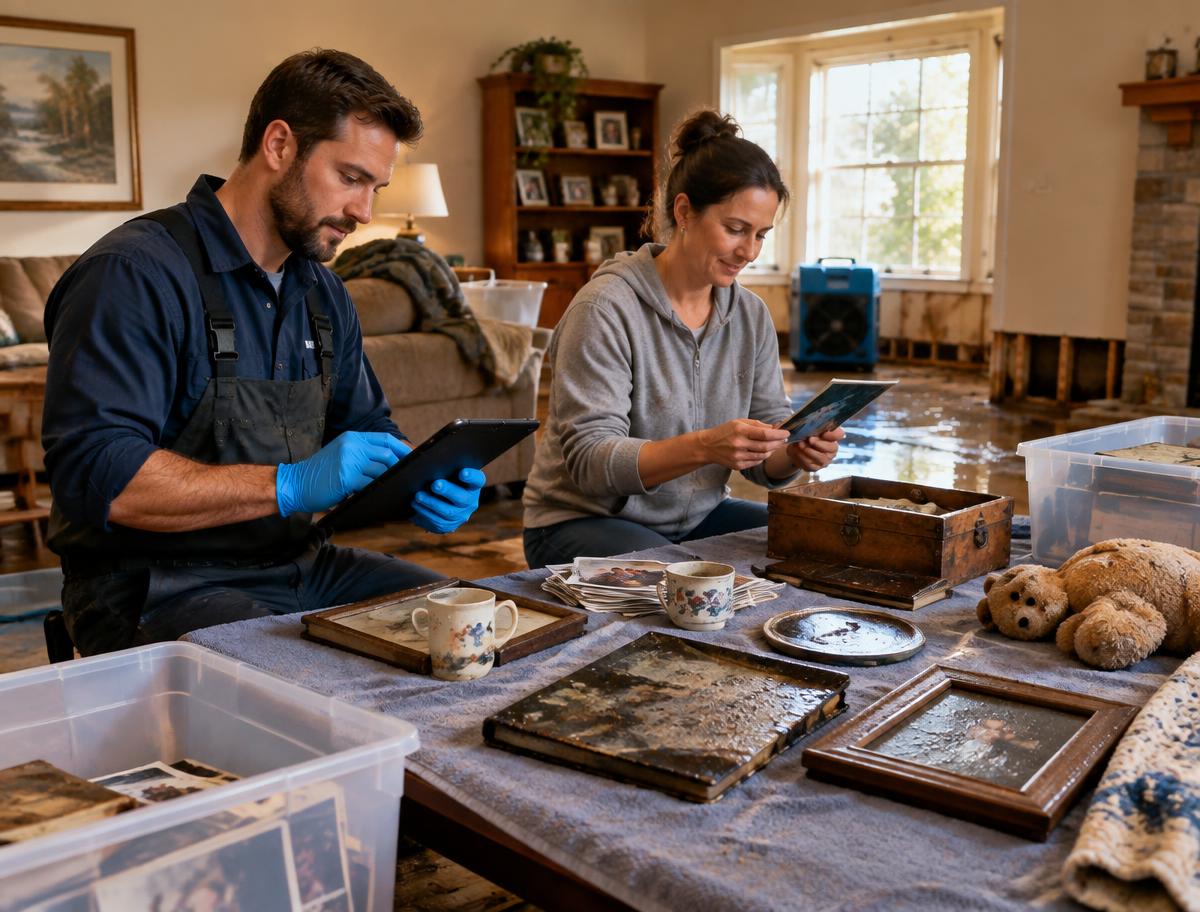 Homeowner and technician documenting belongings