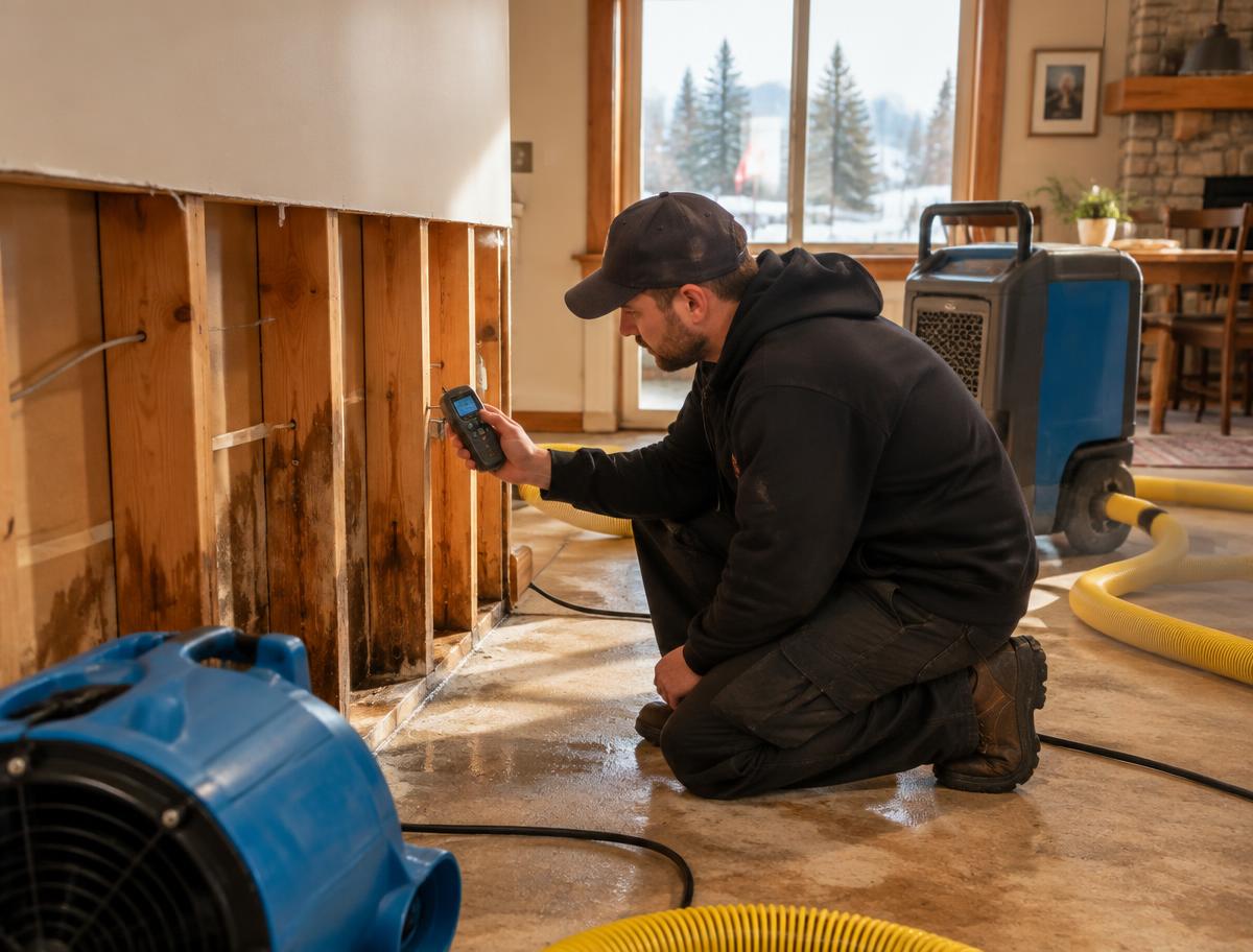 Technician monitoring flood drying