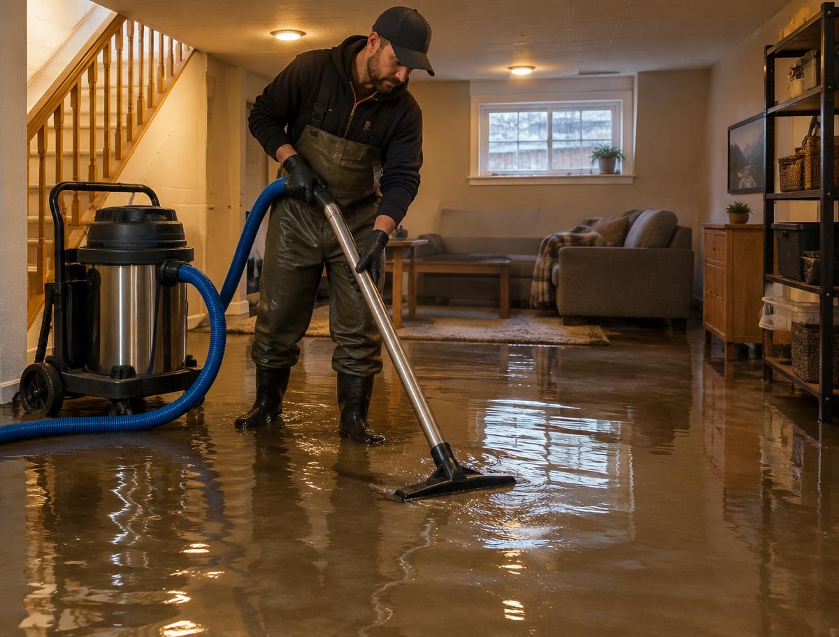 Technician extracting floodwater