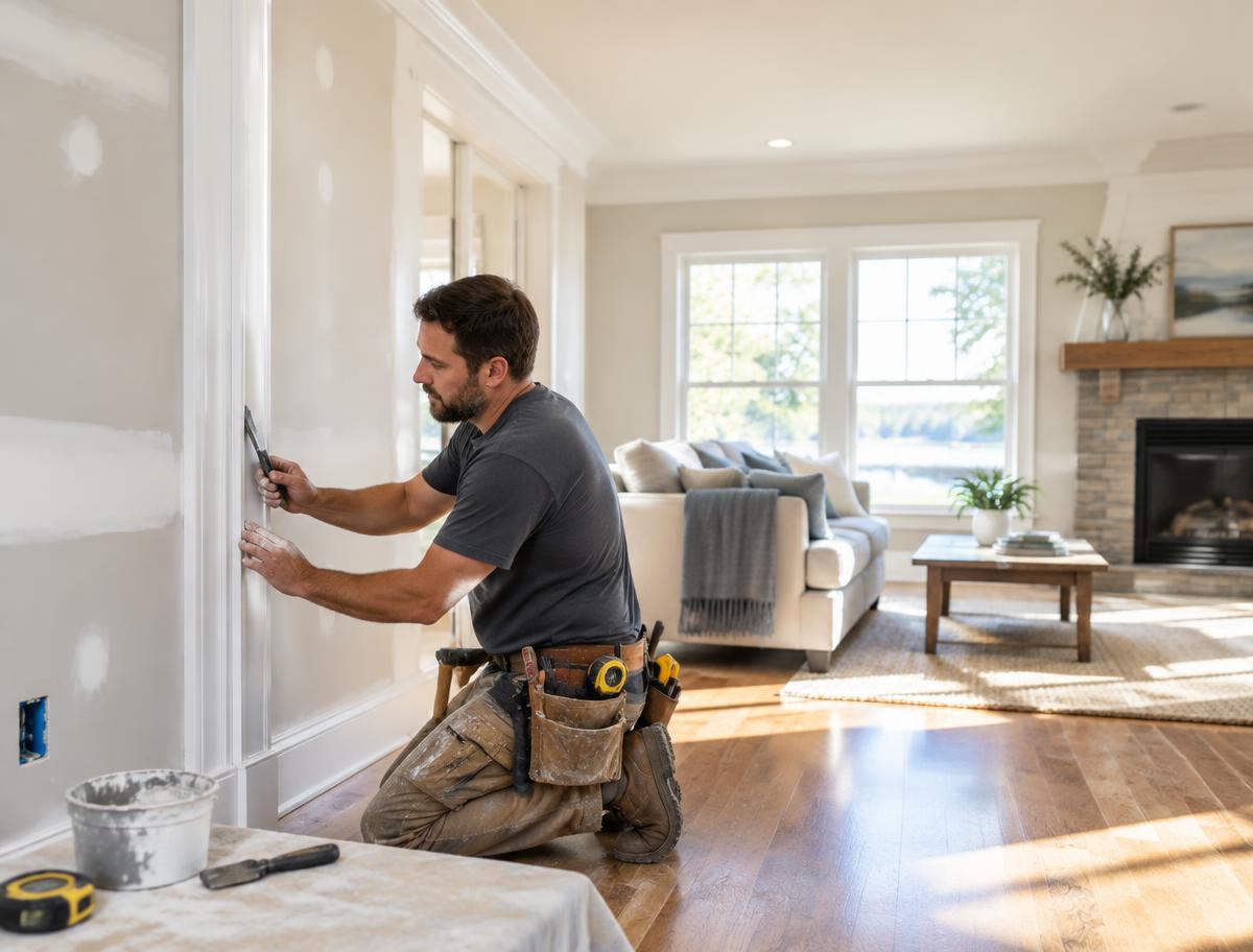Craftsperson rebuilding a restored room