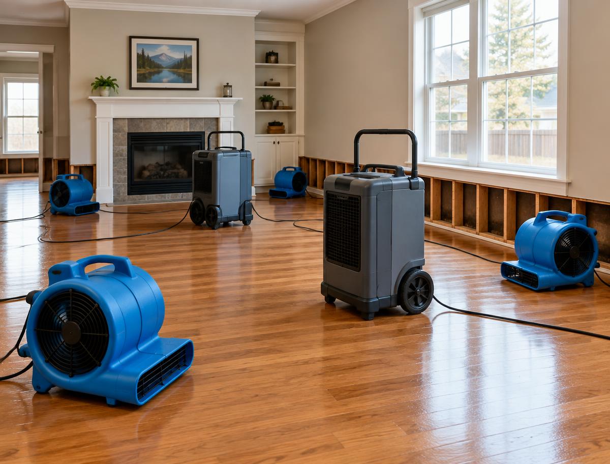 Drying equipment in a basement