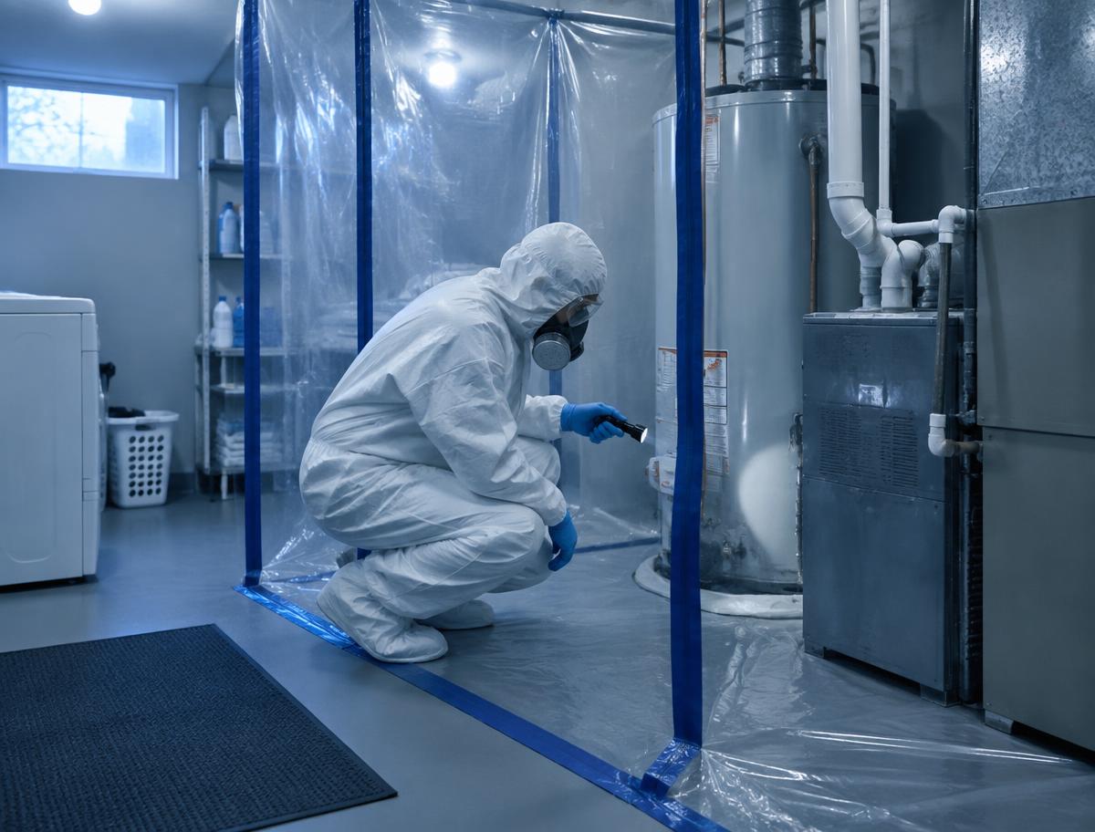 Biohazard specialist working inside containment