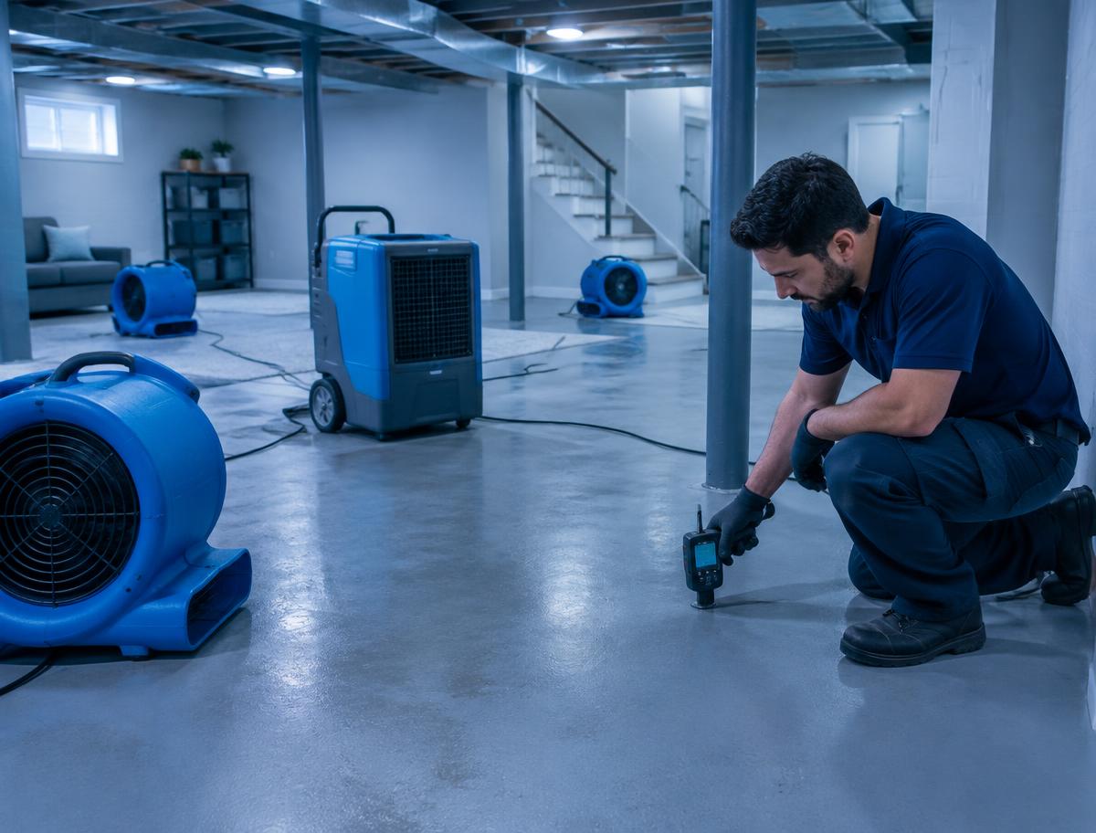 Technician monitoring structural drying