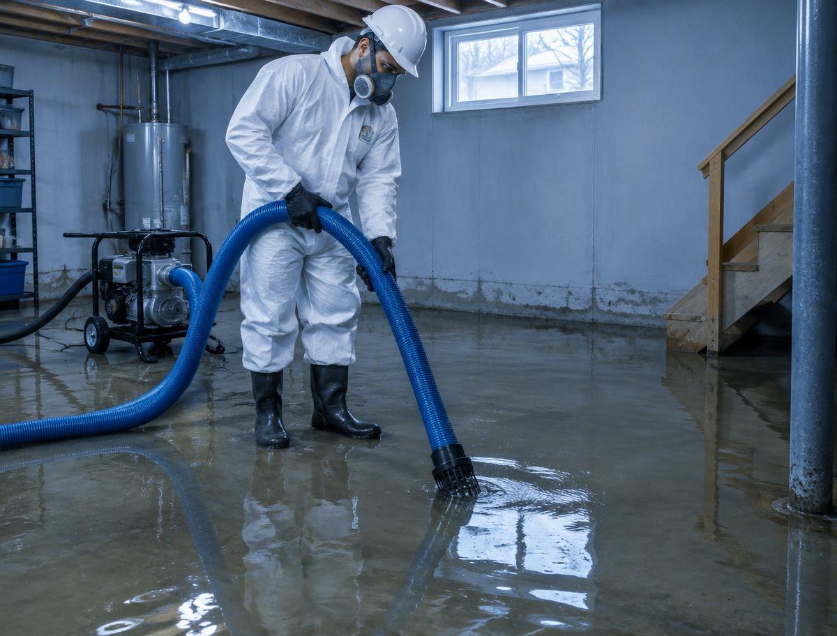 Protected technician extracting contaminated water