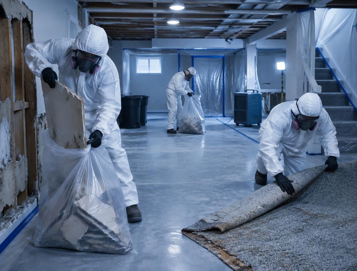 Crew removing contaminated building materials